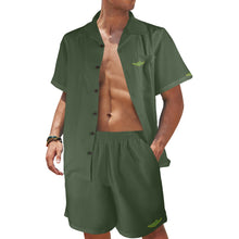 Load image into Gallery viewer, Olive Green-solid Men's Shirt and Shorts Outfit with Pocket