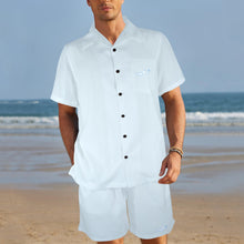 Load image into Gallery viewer, Sky Blue -solid Men's Shirt and Shorts Outfit with Pocket
