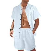 Load image into Gallery viewer, Sky Blue -solid Men's Shirt and Shorts Outfit with Pocket