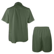 Load image into Gallery viewer, Olive Green-solid Men's Shirt and Shorts Outfit with Pocket