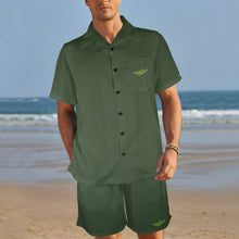 Load image into Gallery viewer, Olive Green-solid Men's Shirt and Shorts Outfit with Pocket