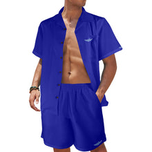 Load image into Gallery viewer, Cobalt Blue-solid Men&#39;s Shirt and Shorts Outfit with Pocket
