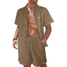 Load image into Gallery viewer, Coffee-Solid Men&#39;s Shirt and Shorts Outfit with Pocket
