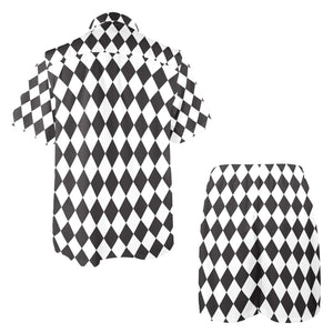 Chess Board Men's Shirt and Shorts Outfit with Pocket