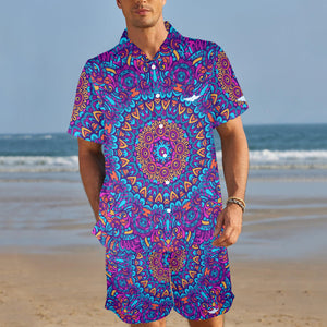 BOHO BLUE Men's Shirt and Shorts Outfit with Pocket