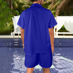 Cobalt Blue-solid Men's Shirt and Shorts Outfit with Pocket