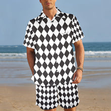 Load image into Gallery viewer, Chess Board Men&#39;s Shirt and Shorts Outfit with Pocket
