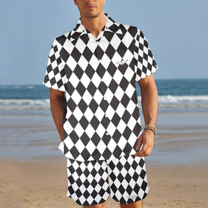 Chess Board Men's Shirt and Shorts Outfit with Pocket