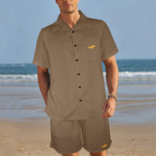 Load image into Gallery viewer, Coffee-Solid Men&#39;s Shirt and Shorts Outfit with Pocket
