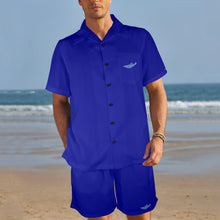 Load image into Gallery viewer, Cobalt Blue-solid Men&#39;s Shirt and Shorts Outfit with Pocket
