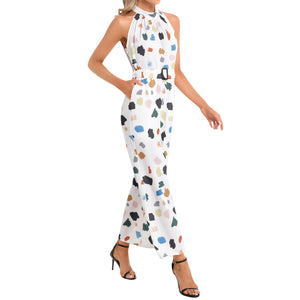 Halter Neck Buckle Belted Jumpsuit- Yummy Dots
